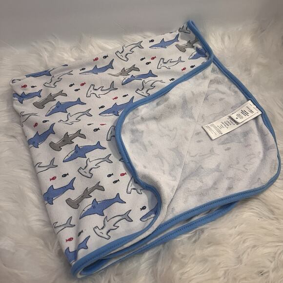 Simple Joys Carter Blue Trim White Gray Shark Fish Baby Security Lovey Blanket - Picture 4 of 4
